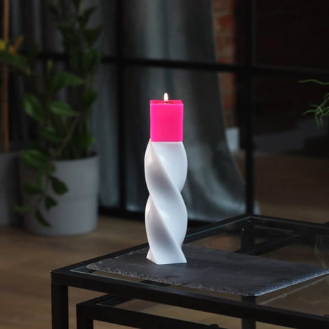 Geometrical pillar candle SPINS Cube Grey - Pink