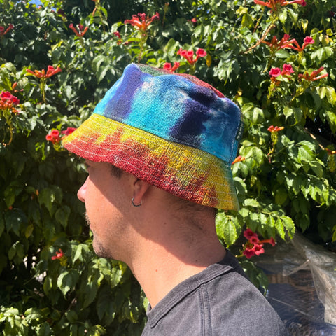 Patched Hemp & Cotton Boho Festival Hat - Tie-Dye