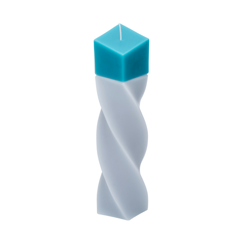 Geometrical pillar candle SPINS Tilt Grey - Turquoise
