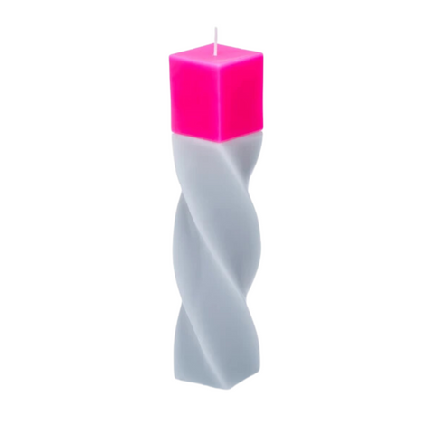 Geometrical pillar candle SPINS Cube Grey - Pink