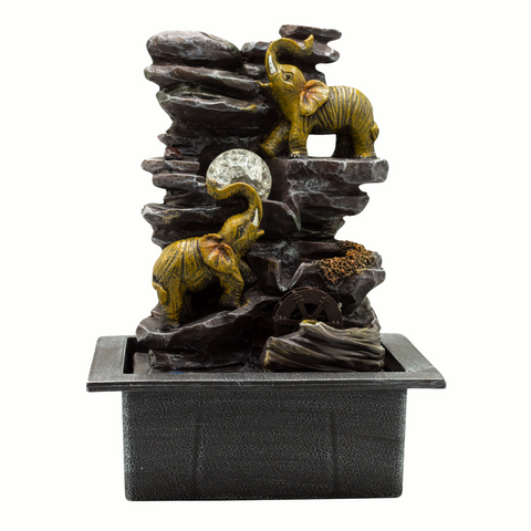 Tabletop Water Feature - 35cm - Elephants, Crystal Ball & Water Wheel
