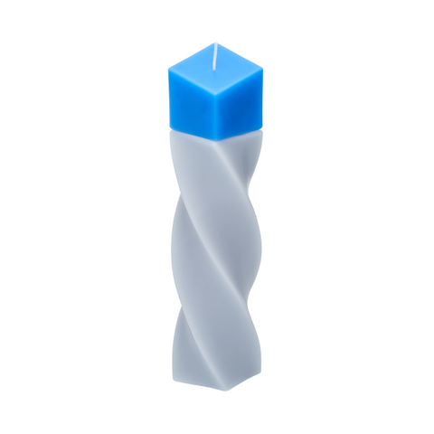 Geometrical pillar candle SPINS Tilt Grey - Blue