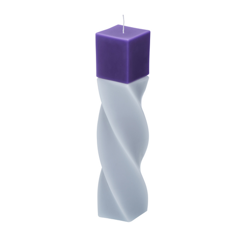 Geometrical pillar candle SPINS Cube Grey - Purple