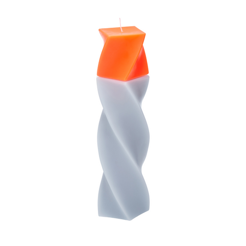 Geometrical pillar candle SPINS Spiral Grey - Orange
