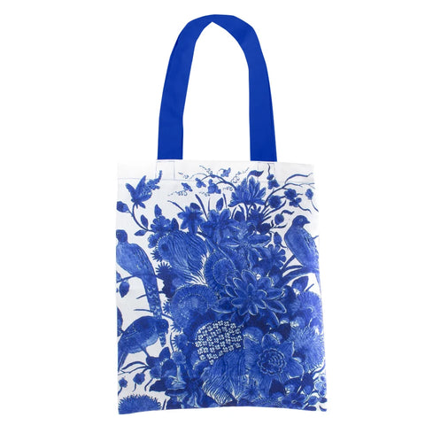Cotton Tote Bag with lining, Delft Blue birds
