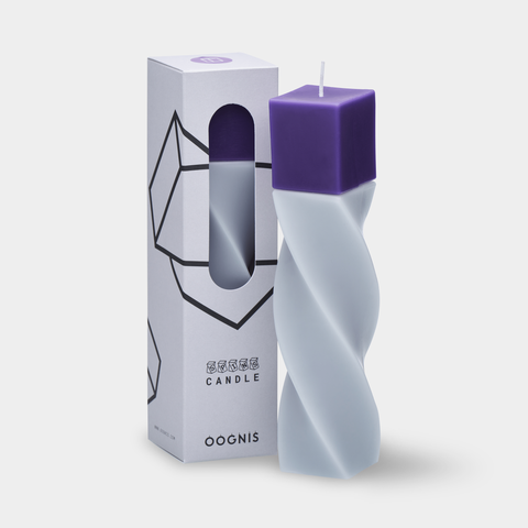 Geometrical pillar candle SPINS Cube Grey - Purple