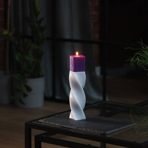 Geometrical pillar candle SPINS Cube Grey - Purple