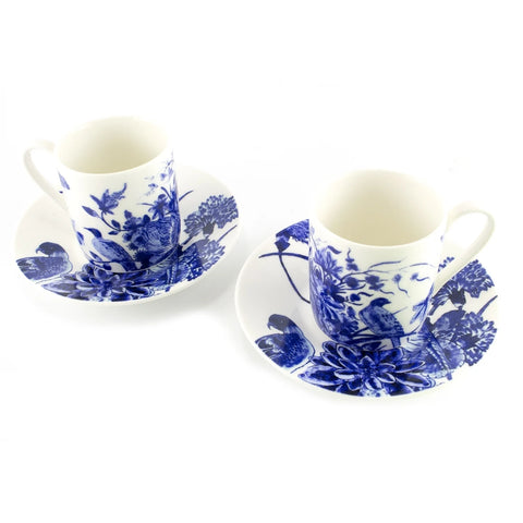 Espresso set, Delftware birds