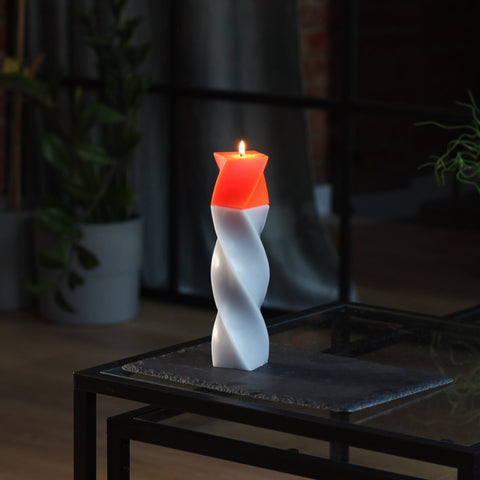 Geometrical pillar candle SPINS Spiral Grey - Orange