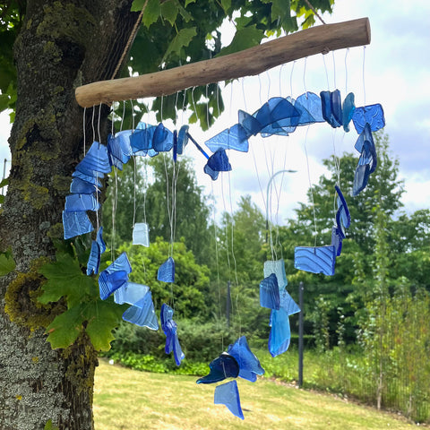 Recycled Glass Wind Chime - Blue Heart