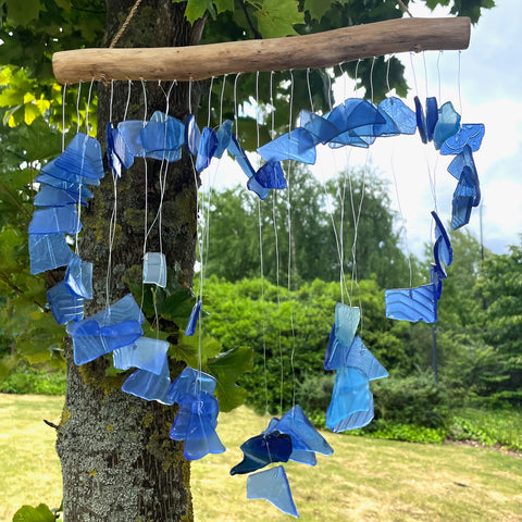 Recycled Glass Wind Chime - Blue Heart