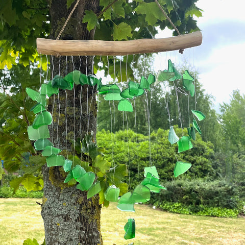 Recycled Glass Wind Chime - Green Heart