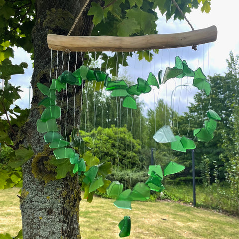 Recycled Glass Wind Chime - Green Heart