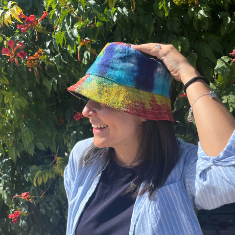 Patched Hemp & Cotton Boho Festival Hat - Tie-Dye