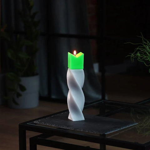 Geometrical pillar candle SPINS Crown Grey - Green