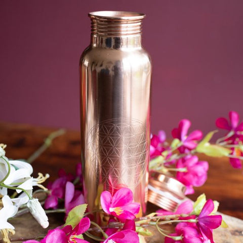 Spiru Copper Water Bottle Flower of Life Etched – 900 ml