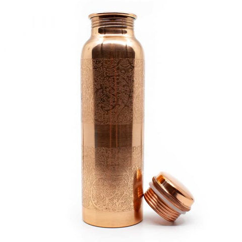 Spiru Copper Water Bottle Floral Etched – 900 ml