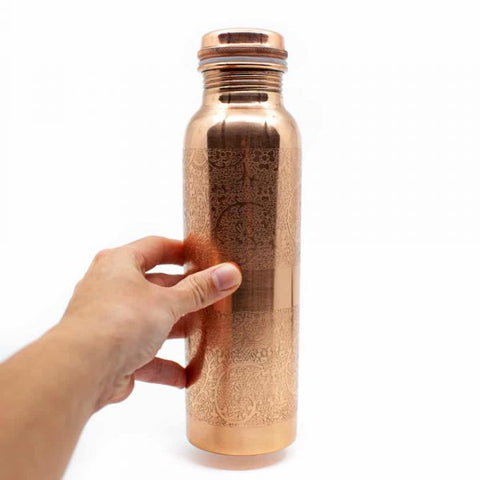 Spiru Copper Water Bottle Floral Etched – 900 ml