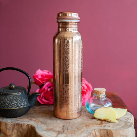 Spiru Copper Water Bottle Floral Etched – 900 ml