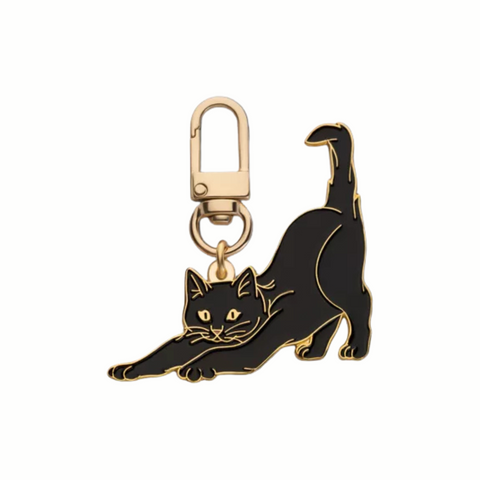 Enamel Carabiner Keychain "Stretching Cat"