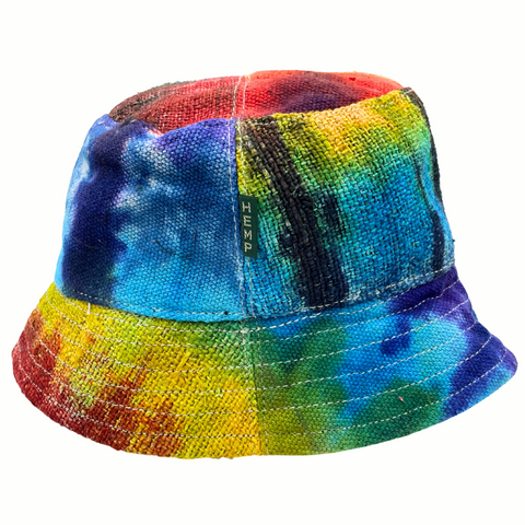 Patched Hemp & Cotton Boho Festival Hat - Tie-Dye