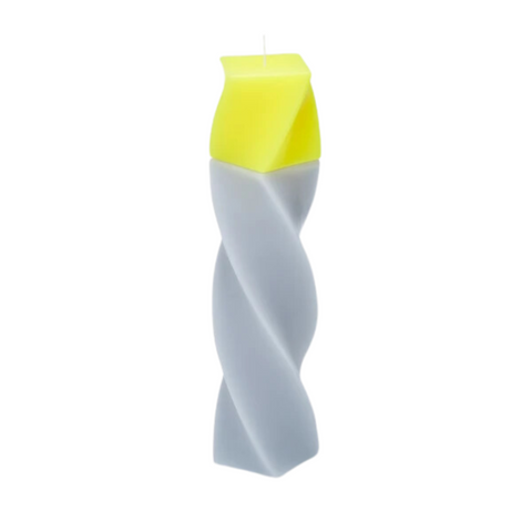 Geometrical pillar candle SPINS Spiral Grey - Yellow