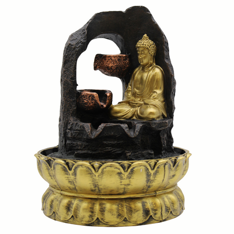 Tabletop Water Feature - 30cm - Golden Meditating Buddha