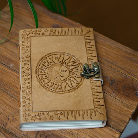 Handmade Leather Notebook with Sun/Moon (17.5 x 13 cm)