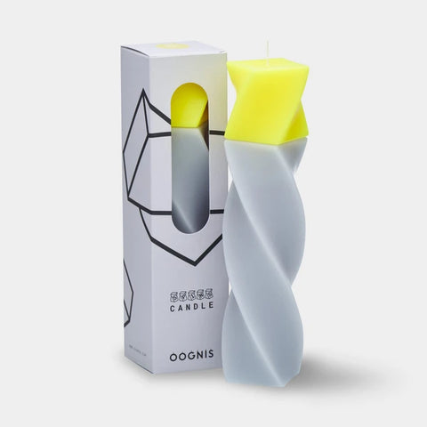 Geometrical pillar candle SPINS Spiral Grey - Yellow