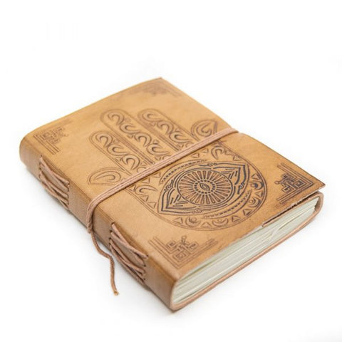 Handmade Leather Notebook with Hamsa Hand (17.5 x 13 cm)