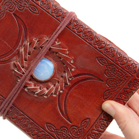 Handmade Leather Notebook with Opalite (17.5 x 13 cm)