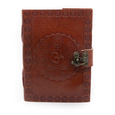 Handmade Leather Notebook OHM Chakras (17.5 x 13 cm)