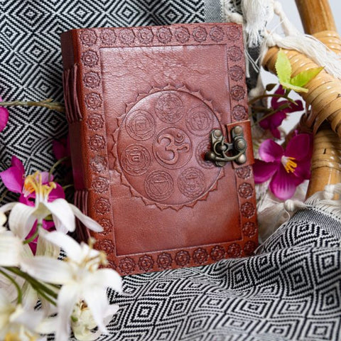 Handmade Leather Notebook OHM Chakras (17.5 x 13 cm)