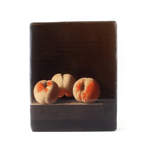 Masters-on-wood, Adriaen Coorte, Three Peaches on a Stone Plinth, 240x195 mm