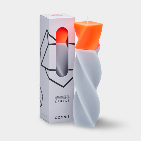 Geometrical pillar candle SPINS Spiral Grey - Orange