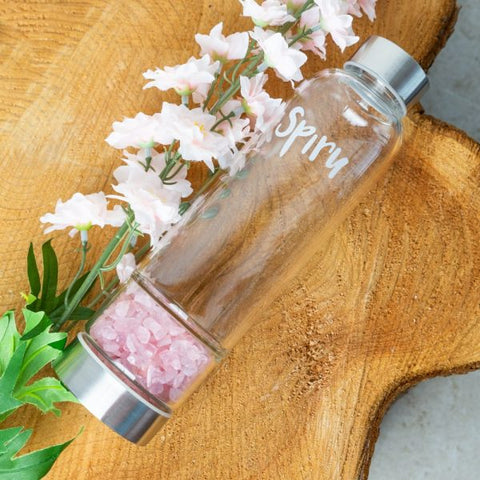 Spiru Gemstone Rose Quartz Water Bottle – 400 ml