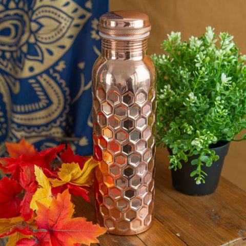 Spiru Copper Water Bottle Honey Comb – 900 ml