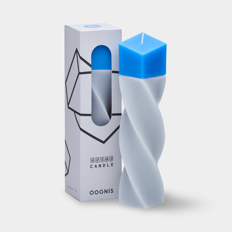 Geometrical pillar candle SPINS Tilt Grey - Blue