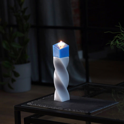 Geometrical pillar candle SPINS Tilt Grey - Blue