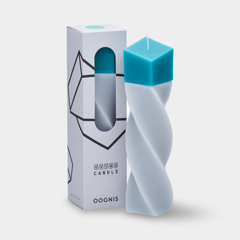 Geometrical pillar candle SPINS Tilt Grey - Turquoise